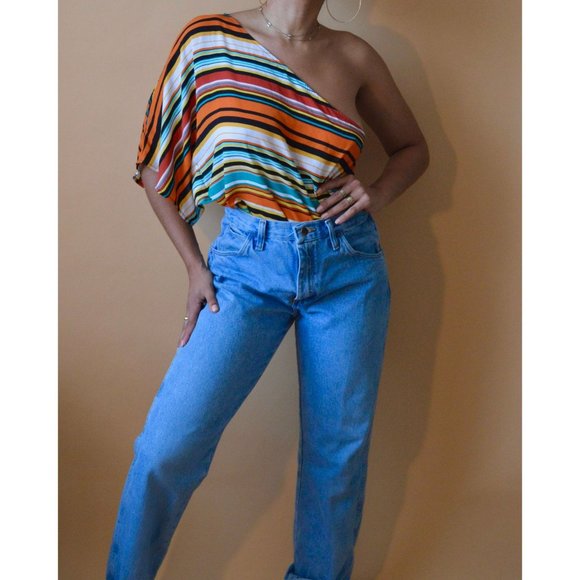 Vintage One-Shoulder Striped Top - Picture 2 of 4
